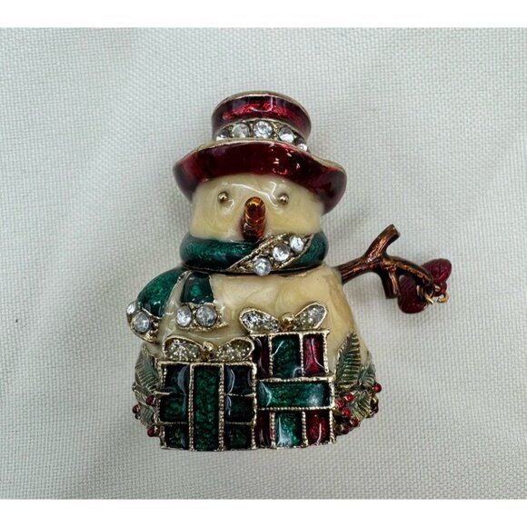 MONET SNOWMAN Collectible Enamel Rhinestone Keepsake Trinket Box with Gift Box - Picture 3 of 6